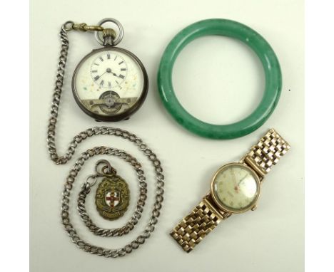 A gentleman's 9ct gold cased Trebex wristwatch, 17 jewel Incabloc movement, circular face with Arabic numerals, on 9ct gold l