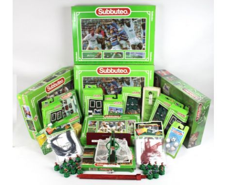 A collection of Subbuteo players and accessories, circa 1970's, including four larger boxes, one unopened, Newcastle, Chelsea