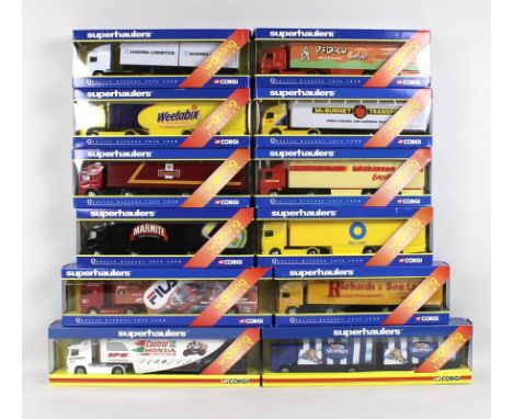 A collection of Corgi Superhaulers, 2004, Corgi Classics, including Weetabix Volvo curtainside, Marmite, Pedro ERF box traile