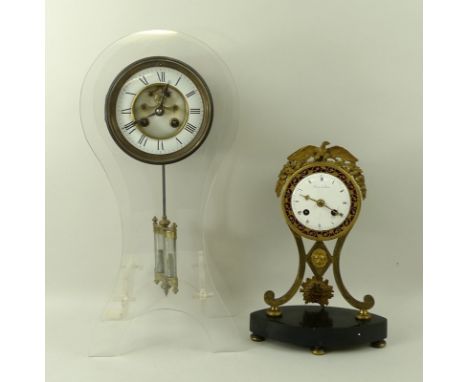 A French gilt brass mantel clock, 19th century, the 3 inch white enamel dial with painted black Roman numerals and minute ban