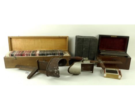 A collection of 19th century stereoscopic glass and card slides, including five by Breese & Co, Sydenham, 'What Are the Wild 