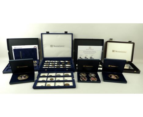 A collection of commemorative coins comprising Westminster collections, 'Coins of The Realm', two Royal Mint sets, Titanic go