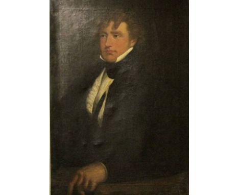 A 19th century portrait of a gentleman wearing a black cravat in the French style, 82 by 50cm, in a gilt composition frame, w
