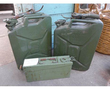 Two steel Jerry cans and an ammunition box 