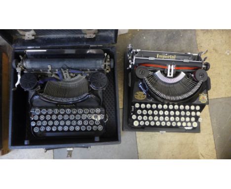 A vintage Corona typewriter and an Imperial typewriter 