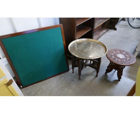 An Indian brass topped folding occasional table, another Indian occasional table and an early 20th Century folding card table