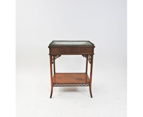 Late Victorian walnut jardiniere the rectangular galleried top with later painted zinc liner, above a blind fret frieze and r