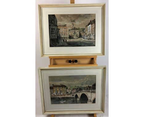 R. W. Dickens pair of pastels of Bewdley, 37 x 54cm (2)