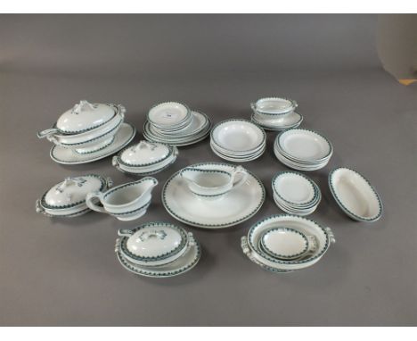 An unusual English earthenware miniature or toy dinner service mid-19th century transfer-printed in green and with sprig deta