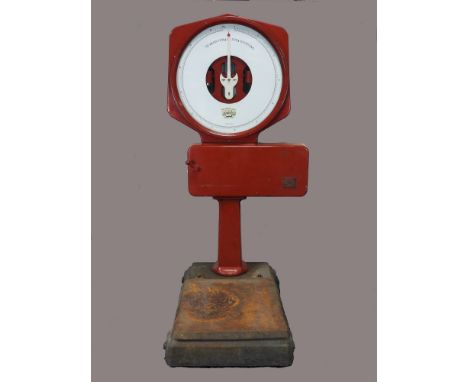 An E and A. Ashworth Ltd free-standing set of grain sack scales to weigh 125 x 200g divisions, patent number 485028, 192cm hi
