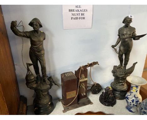 Pair of spelter figures, a Kodatoy Projector etc.