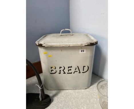 An enamel bread bin