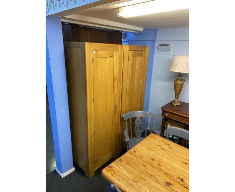 Two modern light oak narrow wardrobes