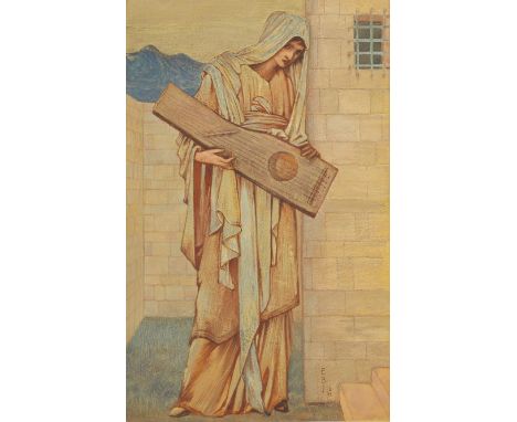 Sir Edward Coley Burne-Jones, Bt., ARA, RWS (British, 1833-1898)The Answering String A standing female holding a Cithern in t