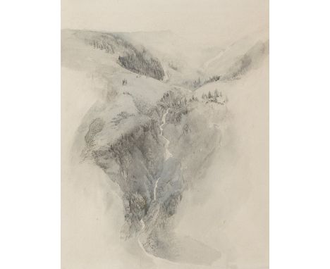 John Ruskin (British, 1819-1900)&lt;br/&gt;La Cascade de la Folie, Chamonix &lt;br/&gt;signed with initials, inscribed and da