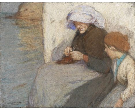 Dame Laura Knight, RA, RWS (British, 1877-1970)Knitting signed 'LJohnson' (lower left)pastel39.5 x 49.5cm (15 9/16 x 19 1/2in