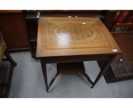 A vintage satin wood side or hallway table having veneer topped parquetry