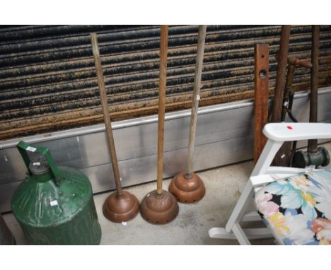 Three vintage copper topped washing possers