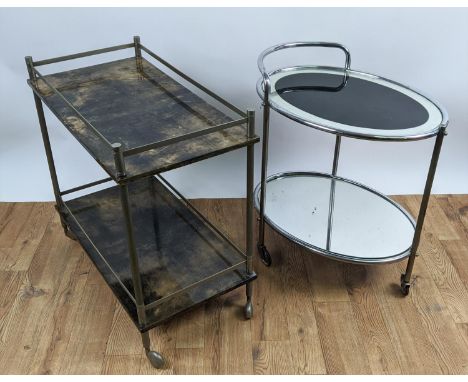 COCKTAIL TROLLEYS, two differing, vintage 20th century,  75cm x 40cm x 72cm at largest. (2) 