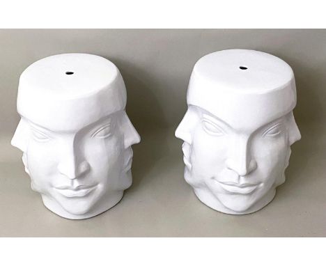 BARREL STOOLS, a pair, glazed ceramic, Surrealist style design, 44cm high, 38cm diameter. (2) 