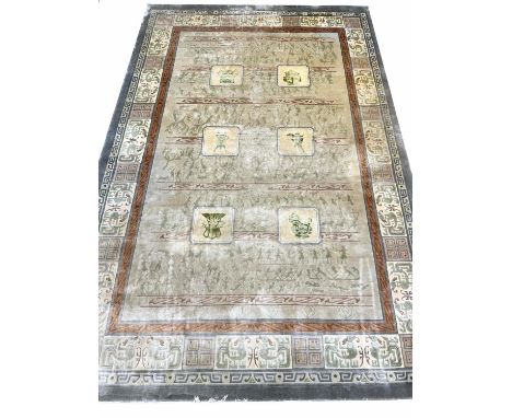 CANTONESE ART DECO DESIGN SILK CARPET, 280cm x 190cm. 