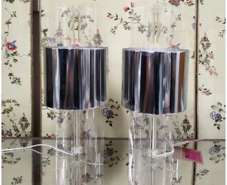 TABLE LAMPS, a pair, vintage 1970's, 59cm H, Perspex with polished metal shades. (2) 