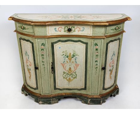 SIDE CABINET, Italian neo-classical design painted with three panel doors below single drawer, 86cm H x 110cm W x 35cm D. 
