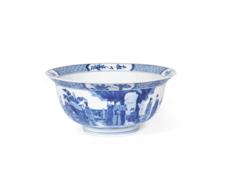 A blue and white 'scholars' bowlChenghua six-character mark, KangxiDecorated to the exterior with a continuous scene of gentl
