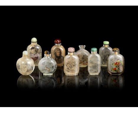 A group of nine glass and rock crystal inside-painted snuff bottles20th centuryVariously depicting a portrait of Napoleon, ga
