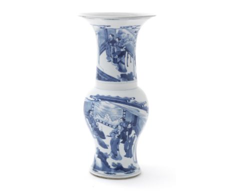 A blue and white baluster vase, yenyenKangxiDecorated with gatherings of ladies and officials on terraces, overlooking garden