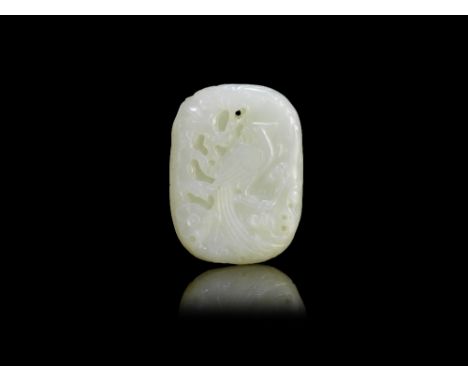 A white jade 'prunus and phoenix' pendantQing DynastyThe very pale, even stone delicately carved in shallow relief with a lon