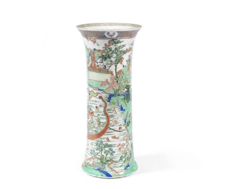A famille verte 'dragon boat festival' sleeve vaseKangxiBrightly and boldly enamelled in the famille verte palette with a con