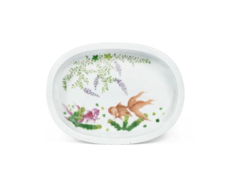 A polychrome enamelled washerJiangxi porcelain company mark, Republic PeriodDecorated to the interior with two goldfish among