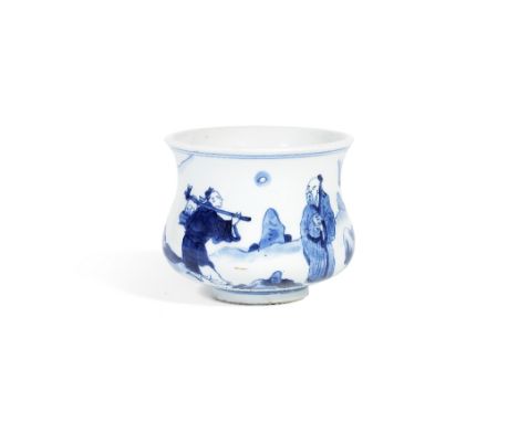 A Blue and White Deep incense burnerKangxiOf compressed globular form with waisted neck and wide mouth, the exterior depictin