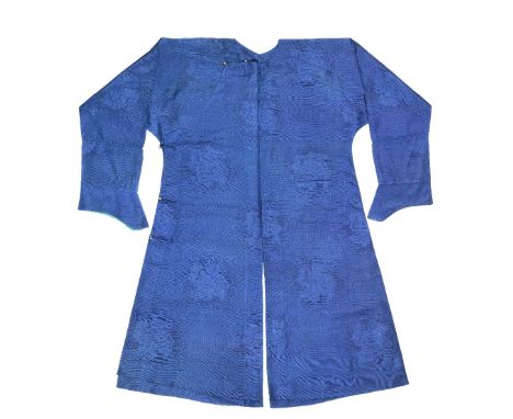 A blue silk-gauze man's semi-formal summer robe, jifuQing DynastyThe light garment with horse-shoe cuffs and typical side fas