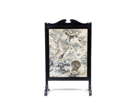 A cream silk-ground 'hundred birds' embroideryLate Qing DynastyFinely embroidered in shades of brown, green, cream and blue w
