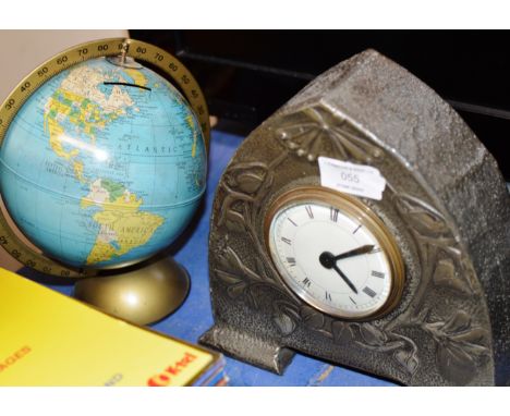 ART NOUVEAU STYLE MANTLE CLOCK &amp; TIN PLATE WORLD GLOBE MONEY BANK     