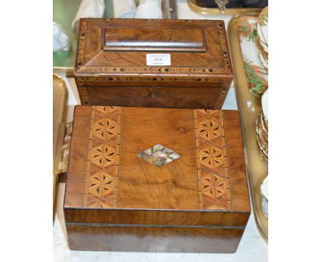 VICTORIAN INLAID MAHOGANY 2 DIVISION TEA CADDY &amp; DECORATIVE INLAID BOX     