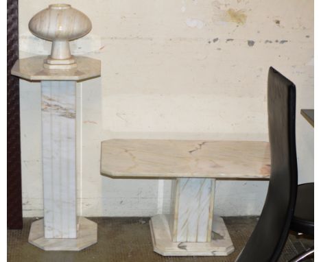 MARBLE PEDESTAL, MARBLE LAMP &amp; MARBLE COFFEE TABLE     