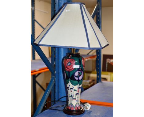 LARGE 15" MODERN MOORCROFT POTTERY TABLE LAMP WITH ORIGINAL SHADE