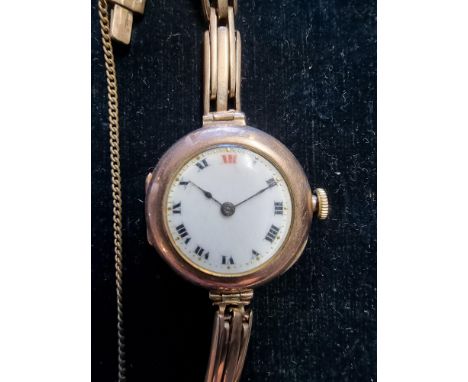Rolex, a ladies 9ct rose gold manual wind wristwatch, London 1916, gross weight 24.5 gms.