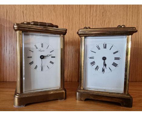 A brass carriage time piece, with white enamel dial, signed Angleus, the movement signed and Made in England, 11 jewels, 11 c