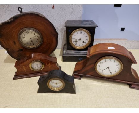 A collection of mantle clocks to include oak &amp; mahogany cased manual wind, westminster chime and others. 