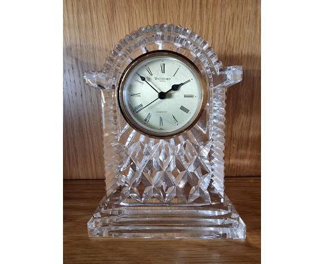 Waterford, a crystal mantle clock with quartz movement, signed, 18 cm 