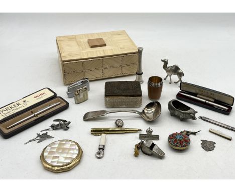 A collection of interesting items including hallmarked silver pencil, cased silver "Yard-O-Led" pencil, silver bladed fruit k