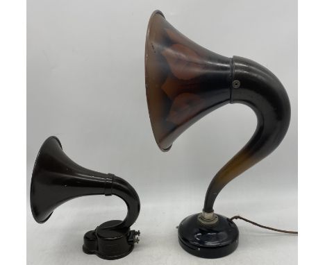 Two vintage horn speakers, The Sterling Baby and an S G Brown speaker type H-4