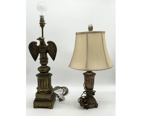 A gilt table lamp in the form of an eagle along with one other 