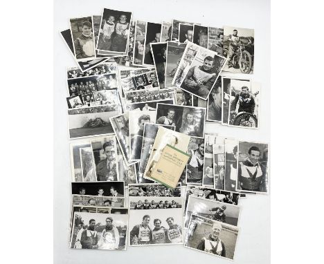 A collection of vintage black and white Exeter Speedway photographs, a number signed by various riders 