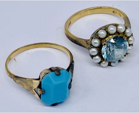 A 9ct gold ring set with turquoise along with a 9ct cluster ring 