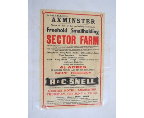 An R&C Snell (Axminster) poster for the sale of Sector Farm, Sector Lane, Axminster, dated Thursday 13th June - local interes